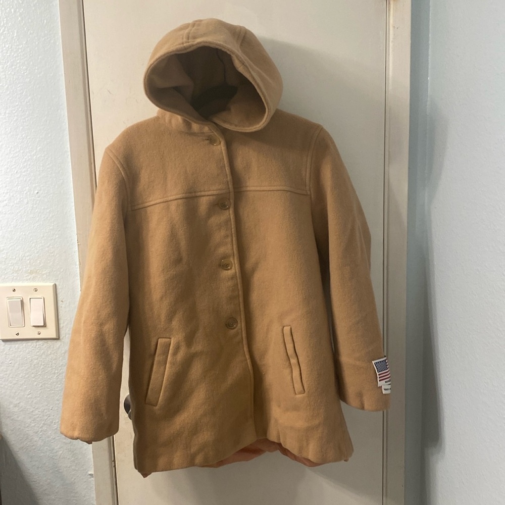 Vintage J. Percy Hooded Camel Tan Merino Wool Peacoat Size XL
